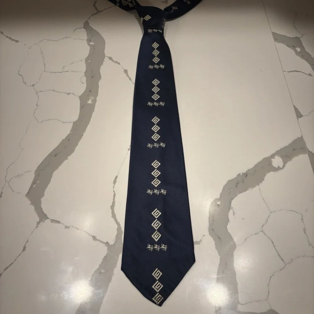 Vintage 70s Damon Pure Silk Tie Navy Blue‎ Geometric Disco Ahlers & Davis Dayton